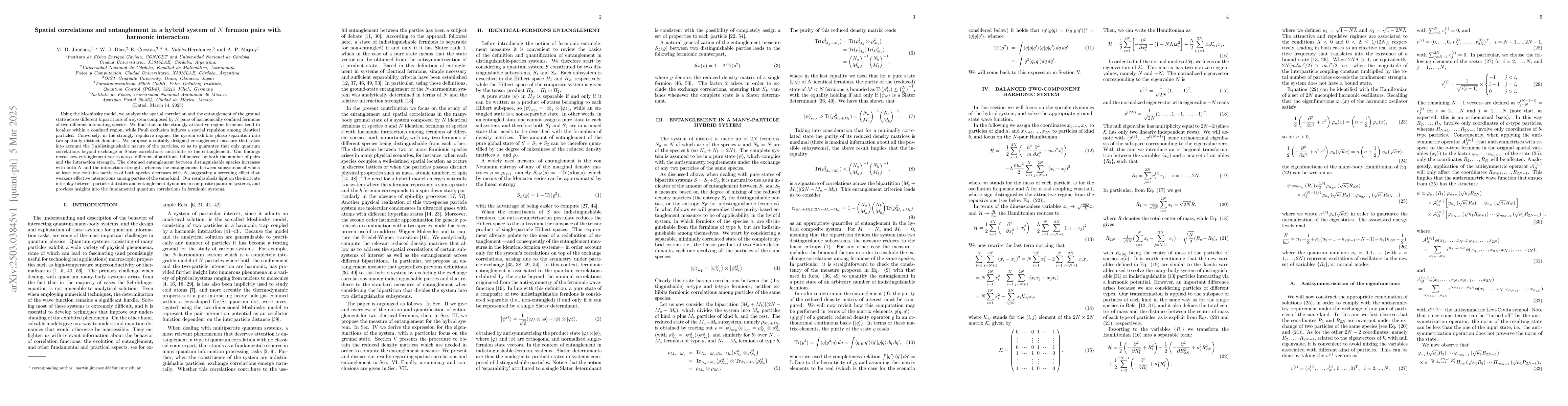 Thumbnail for Spatial correlations and entanglement in a hybrid system of N fermion
  pairs with harmonic interaction