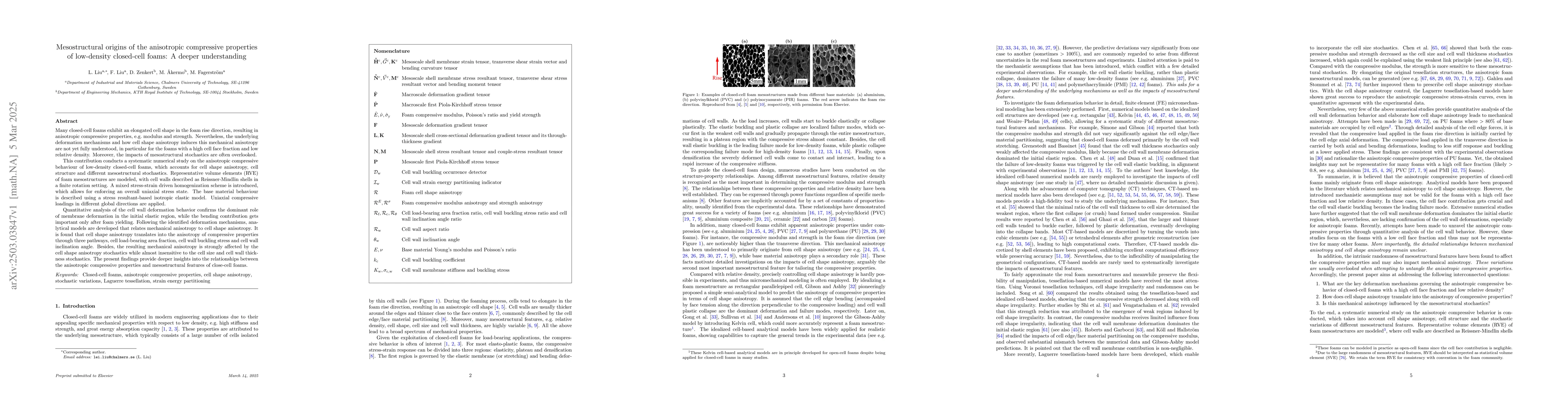 Thumbnail for Mesostructural origins of the anisotropic compressive properties of
  low-density closed-cell foams: A deeper understanding