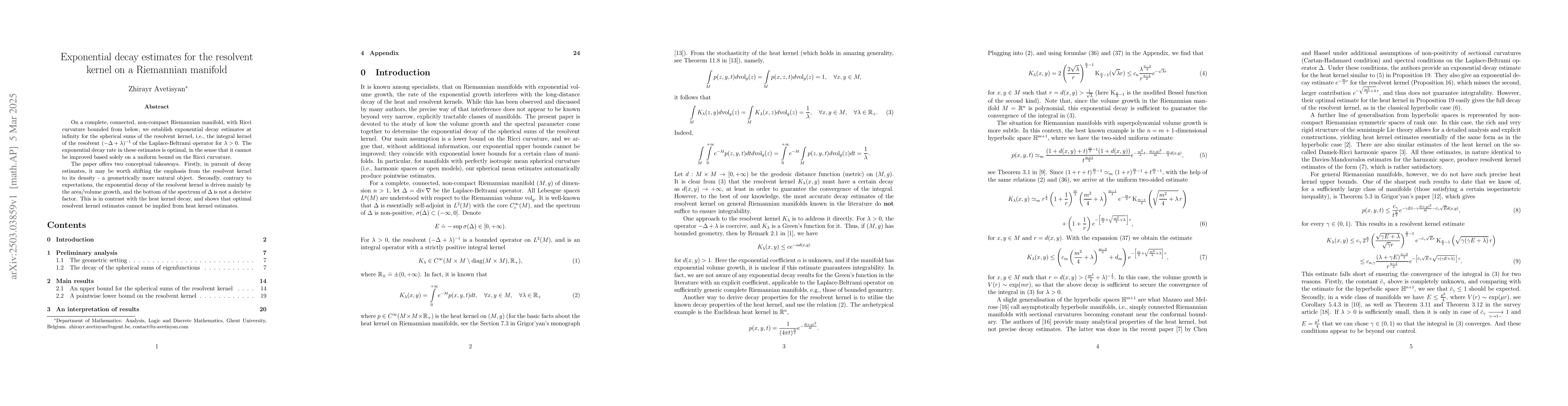 Thumbnail for Exponential decay estimates for the resolvent kernel on a Riemannian
  manifold