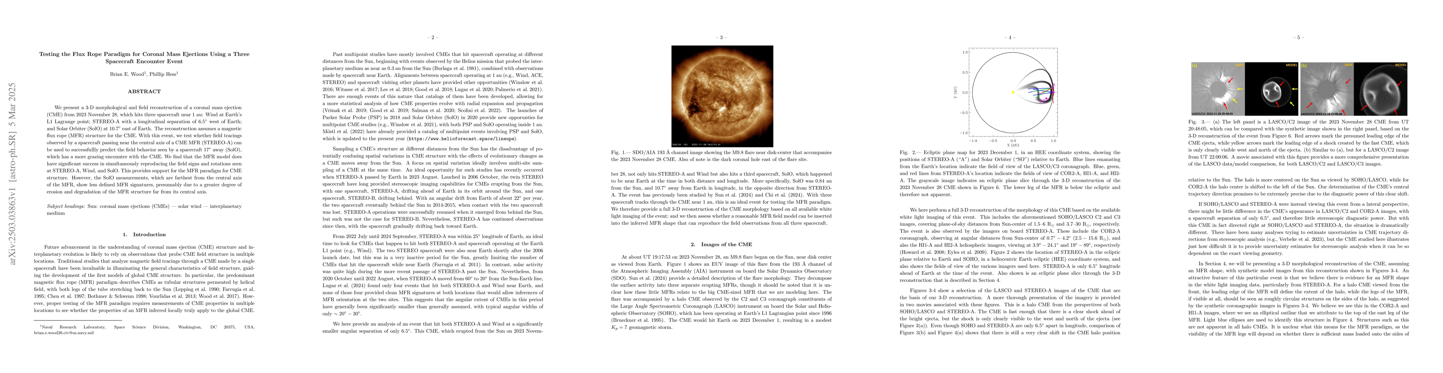 Thumbnail for Testing the Flux Rope Paradigm for Coronal Mass Ejections Using a Three
  Spacecraft Encounter Event
