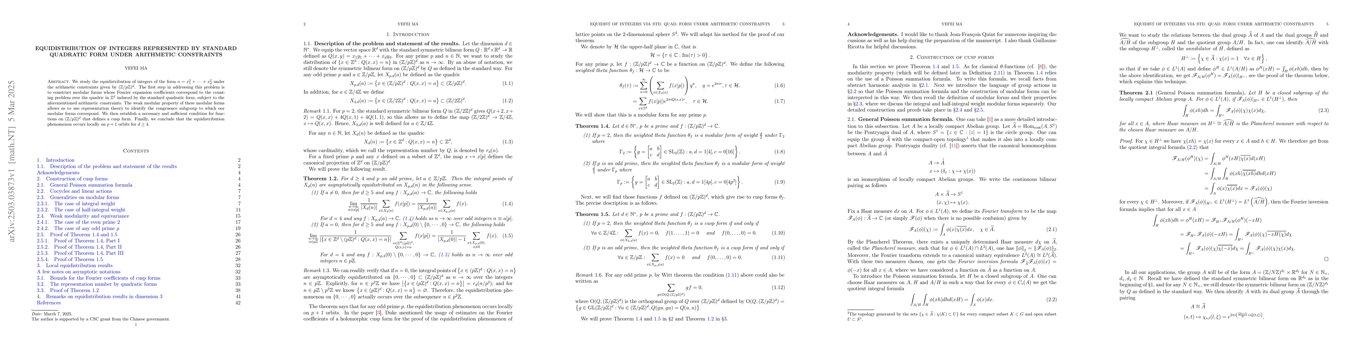 Thumbnail for Equidistribution of integers represented by standard quadratic form
  under arithmetic constraints