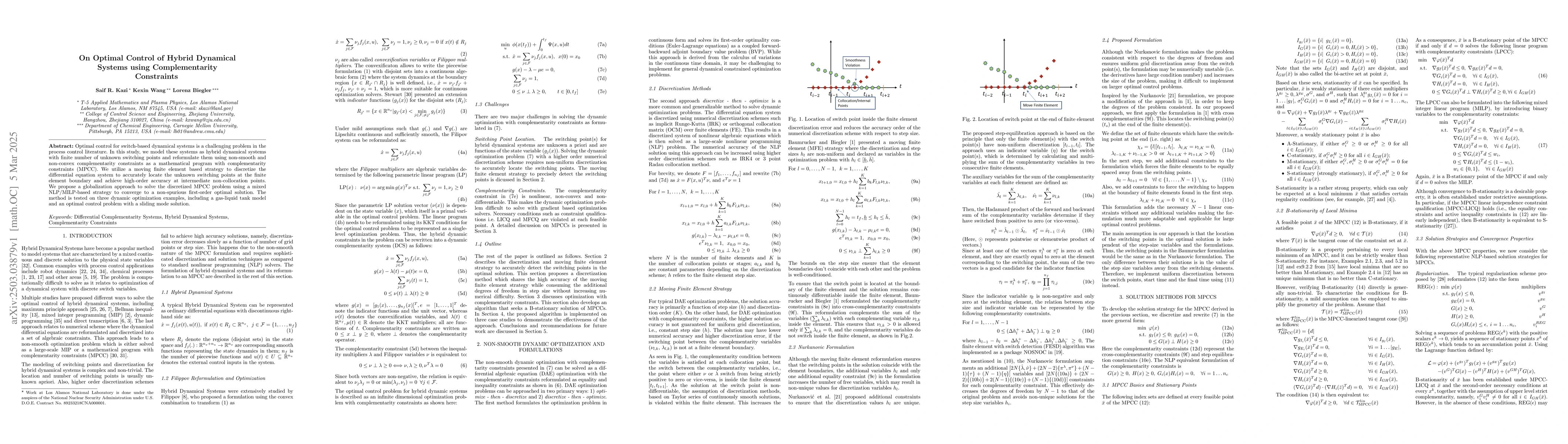 Thumbnail for On Optimal Control of Hybrid Dynamical Systems using Complementarity
  Constraints