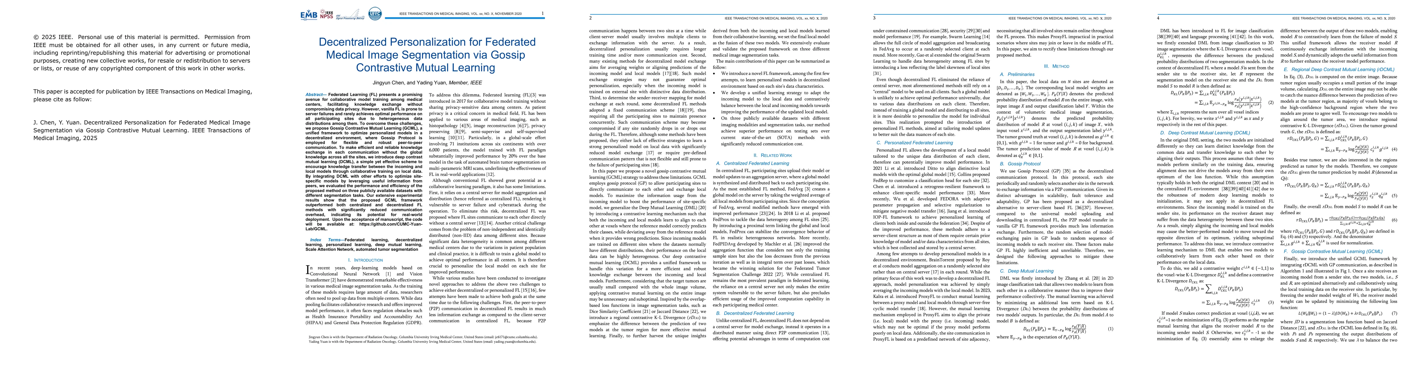 Thumbnail for Decentralized Personalization for Federated Medical Image Segmentation
  via Gossip Contrastive Mutual Learning