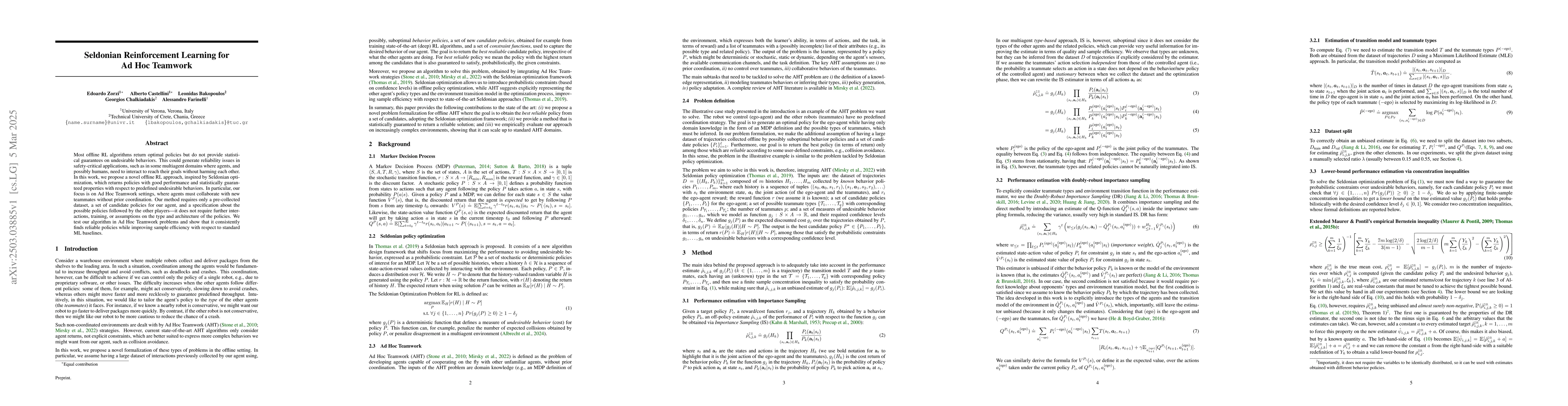 Thumbnail for Seldonian Reinforcement Learning for Ad Hoc Teamwork