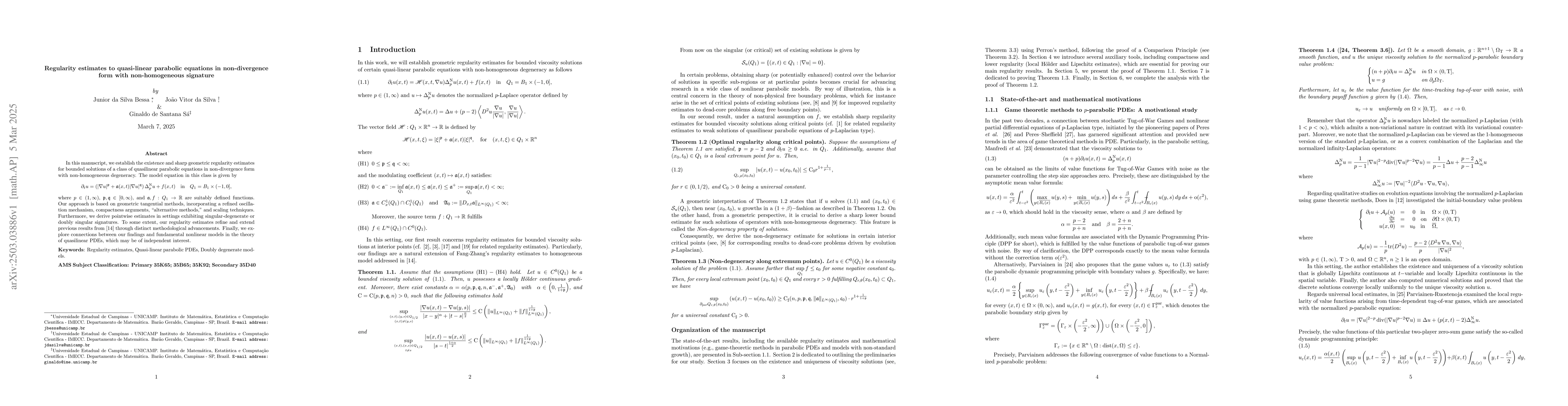 Thumbnail for Regularity estimates to quasi-linear parabolic equations in
  non-divergence form with non-homogeneous signature