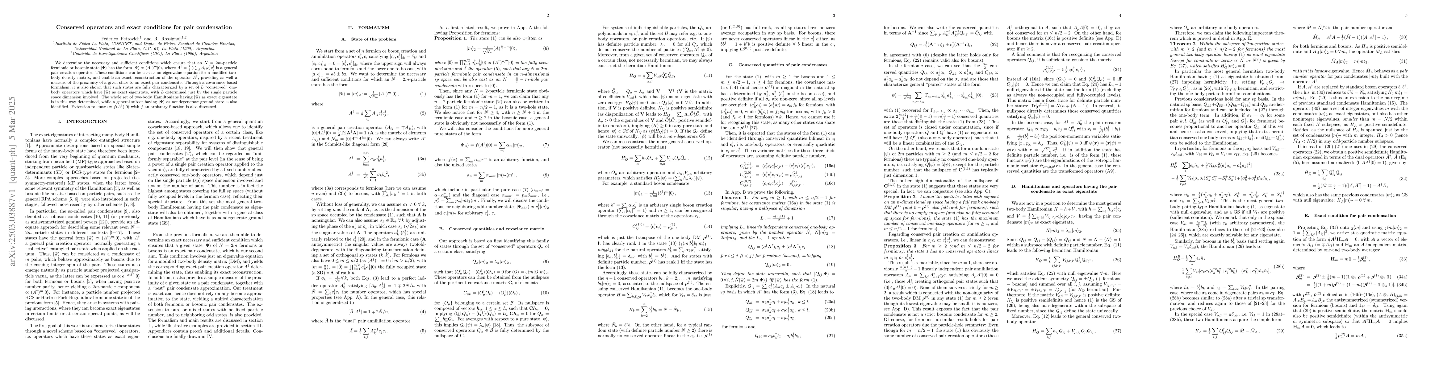 Thumbnail for Conserved operators and exact conditions for pair condensation