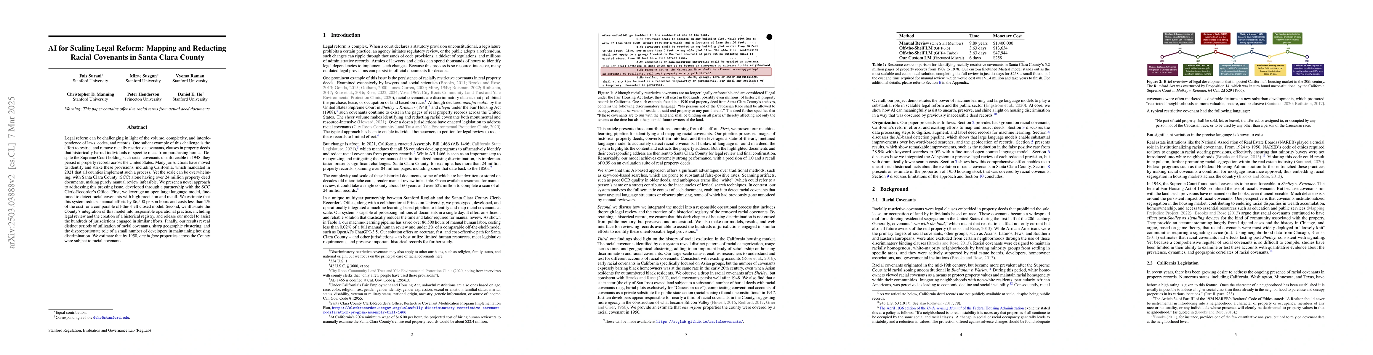 Thumbnail for AI for Scaling Legal Reform: Mapping and Redacting Racial Covenants in
  Santa Clara County