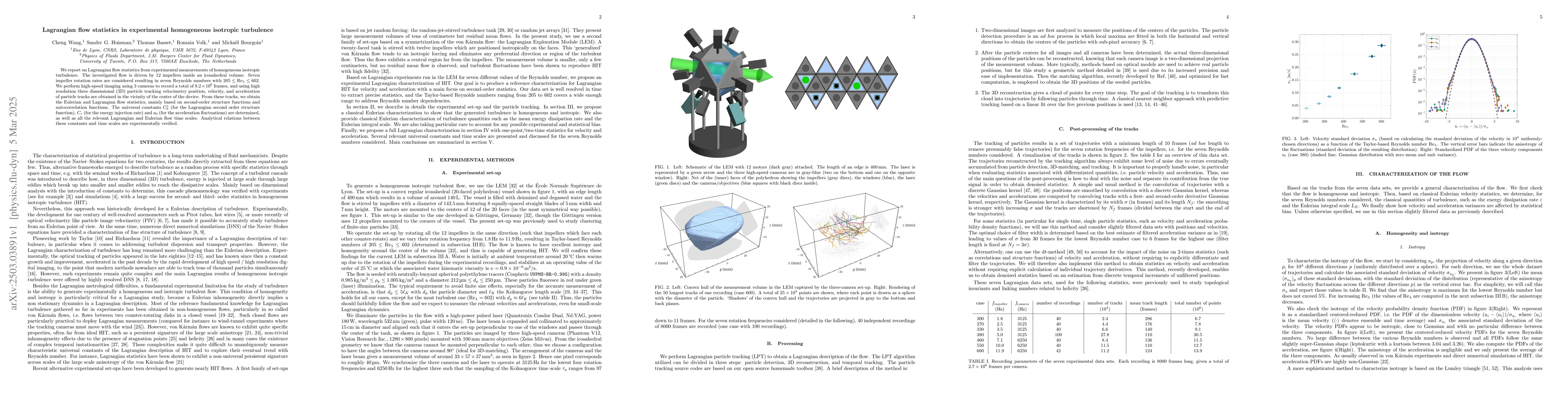 Thumbnail for Lagrangian flow statistics in experimental homogeneous isotropic
  turbulence