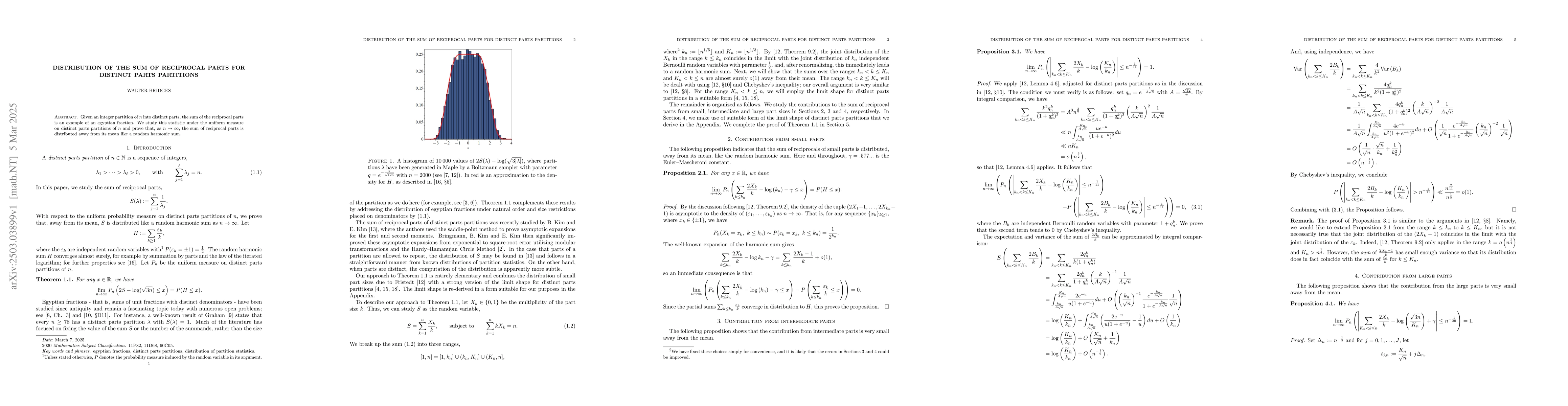 Thumbnail for Distribution of the sum of reciprocal parts for distinct parts
  partitions