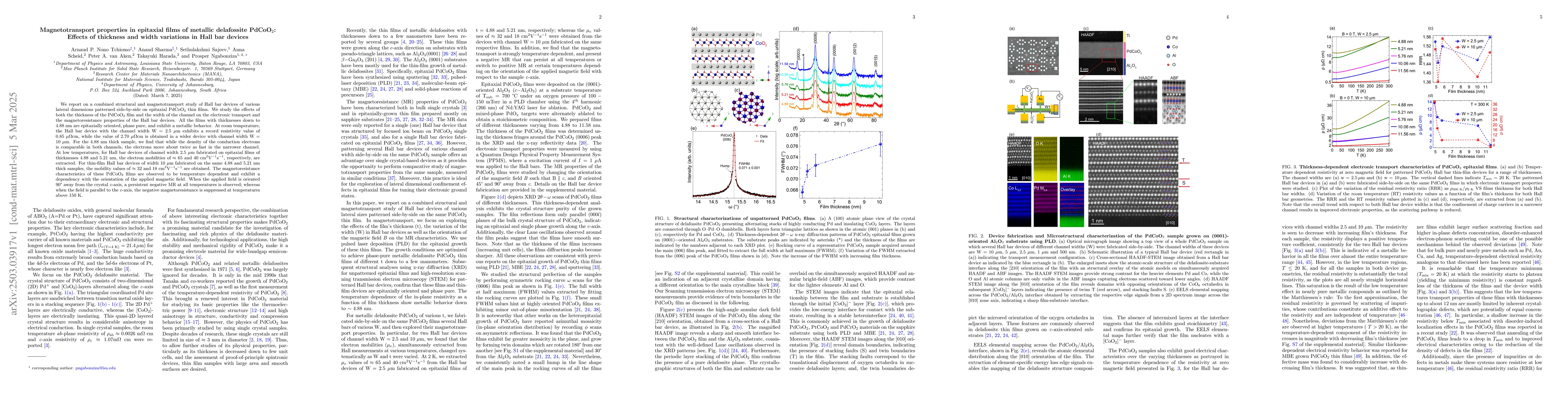 Thumbnail for Magnetotransport Properties in Epitaxial Films of Metallic Delafossite
  PdCoO$_2$: Effects of Thickness and Width Variations in Hall Bar Devices