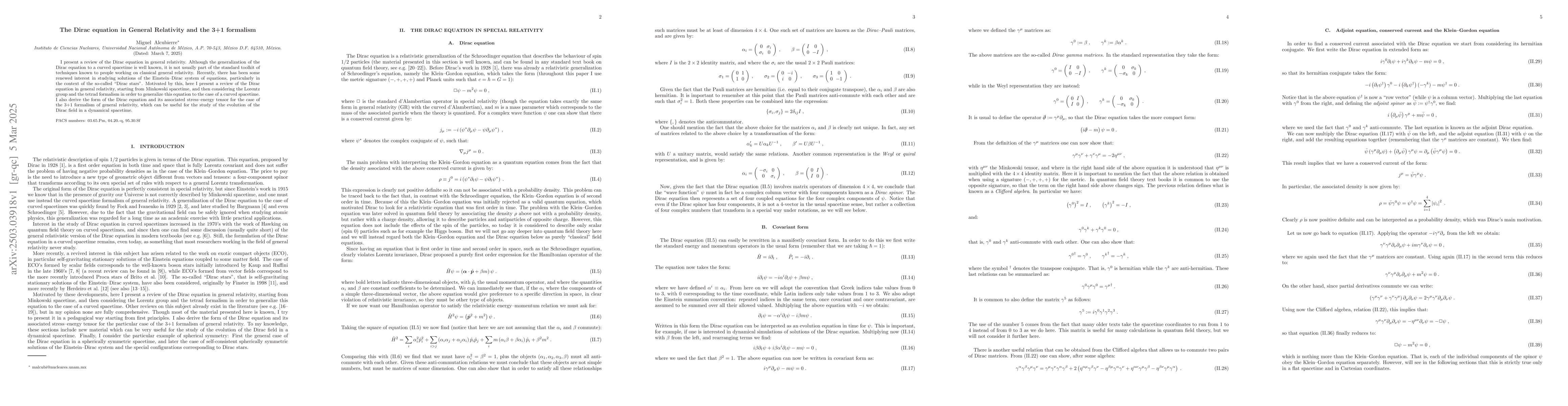 Thumbnail for The Dirac equation in General Relativity and the 3+1 formalism