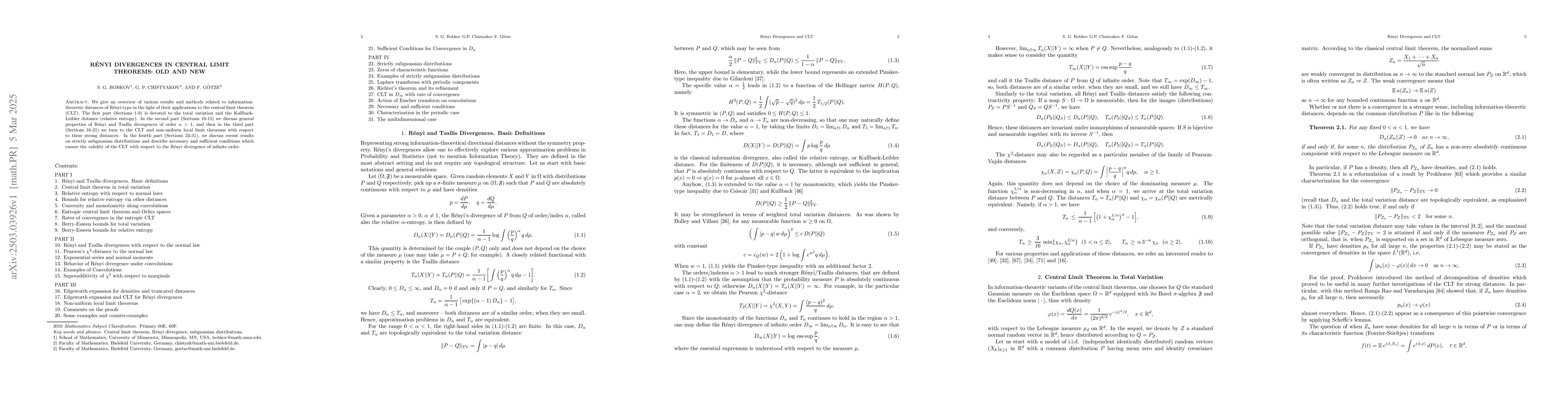 Thumbnail for Rényi Divergences in Central Limit Theorems: Old and New