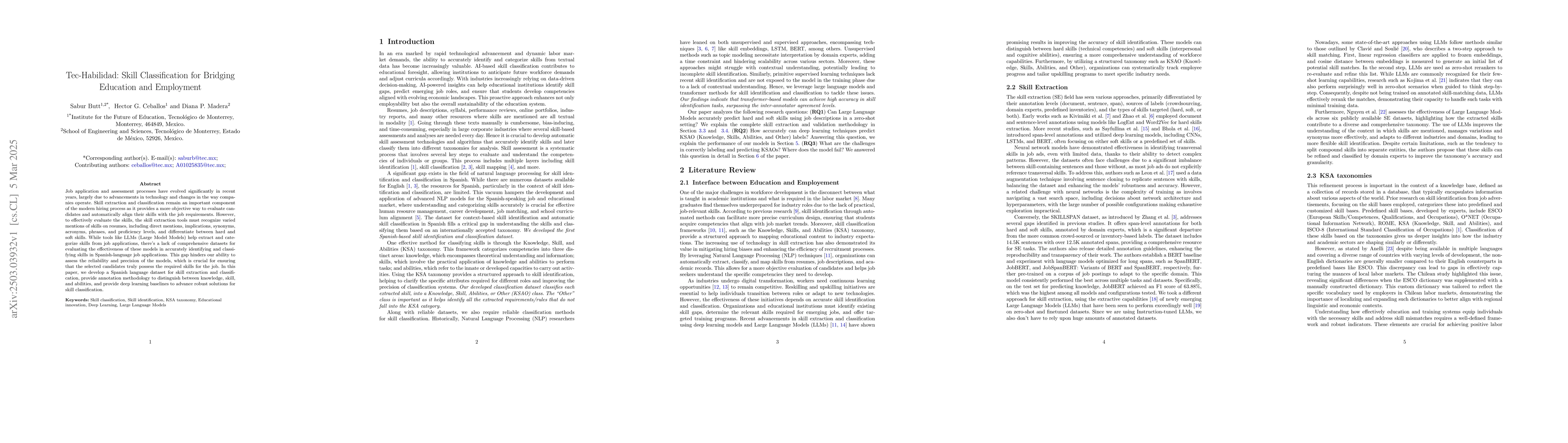 Thumbnail for Tec-Habilidad: Skill Classification for Bridging Education and
  Employment