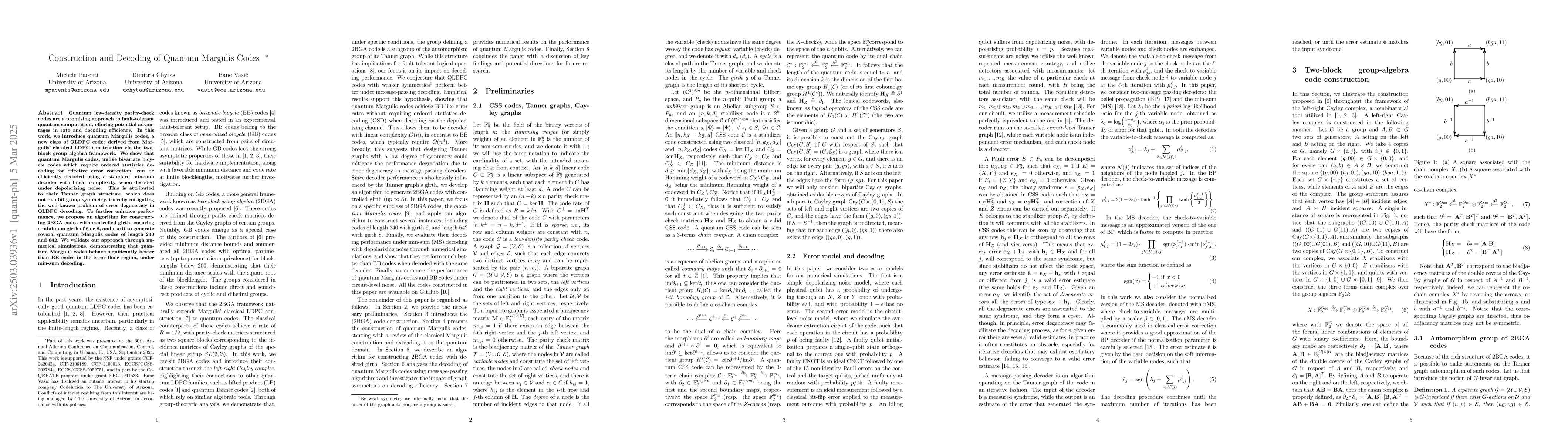 Thumbnail for Construction and Decoding of Quantum Margulis Codes