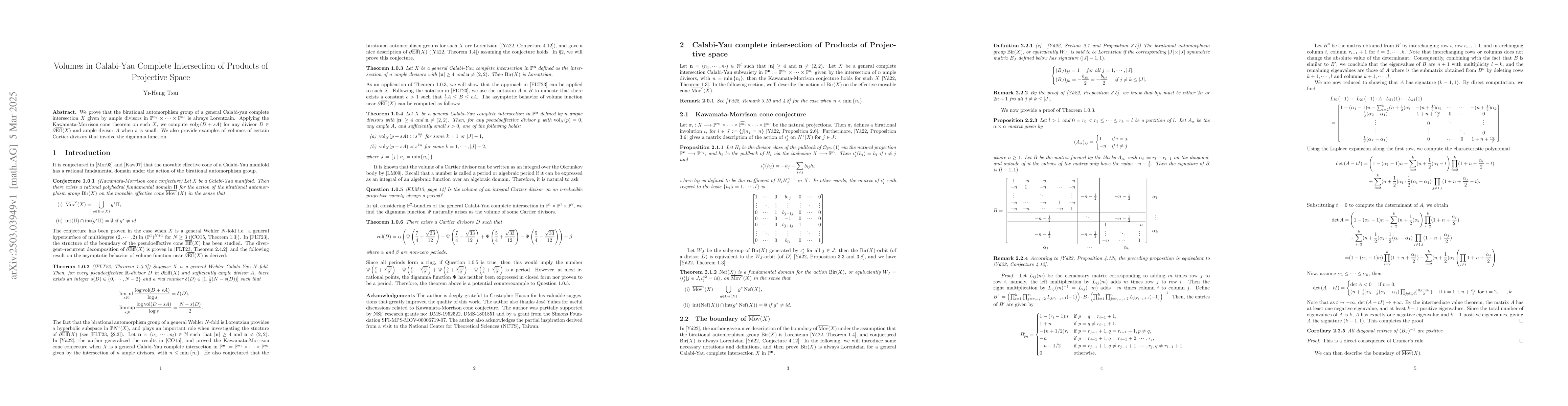 Thumbnail for Volumes in Calabi-Yau Complete Intersection of Products of Projective
  Space