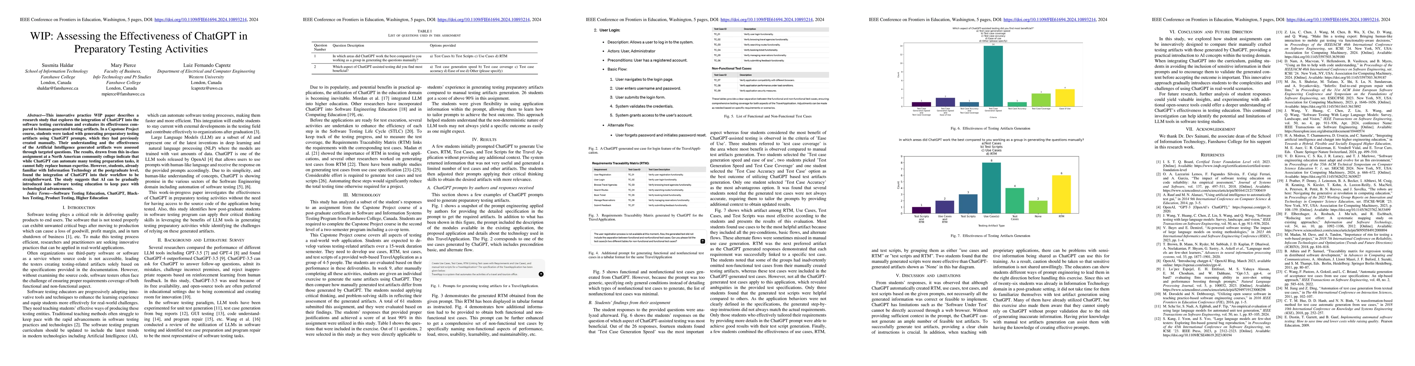 Thumbnail for WIP: Assessing the Effectiveness of ChatGPT in Preparatory Testing
  Activities