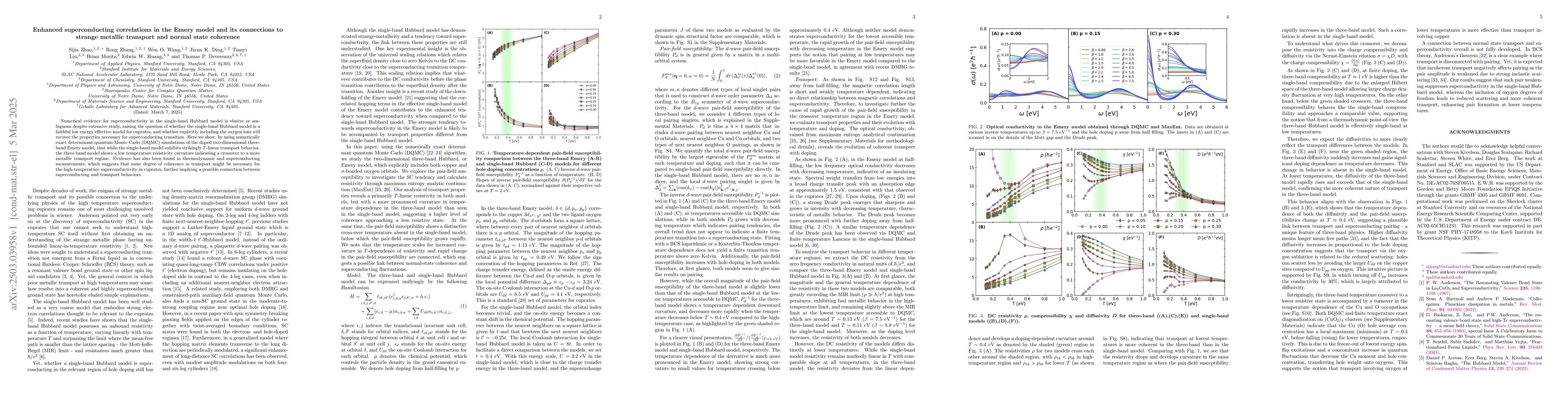 Thumbnail for Enhanced superconducting correlations in the Emery model and its
  connections to strange metallic transport and normal state coherence