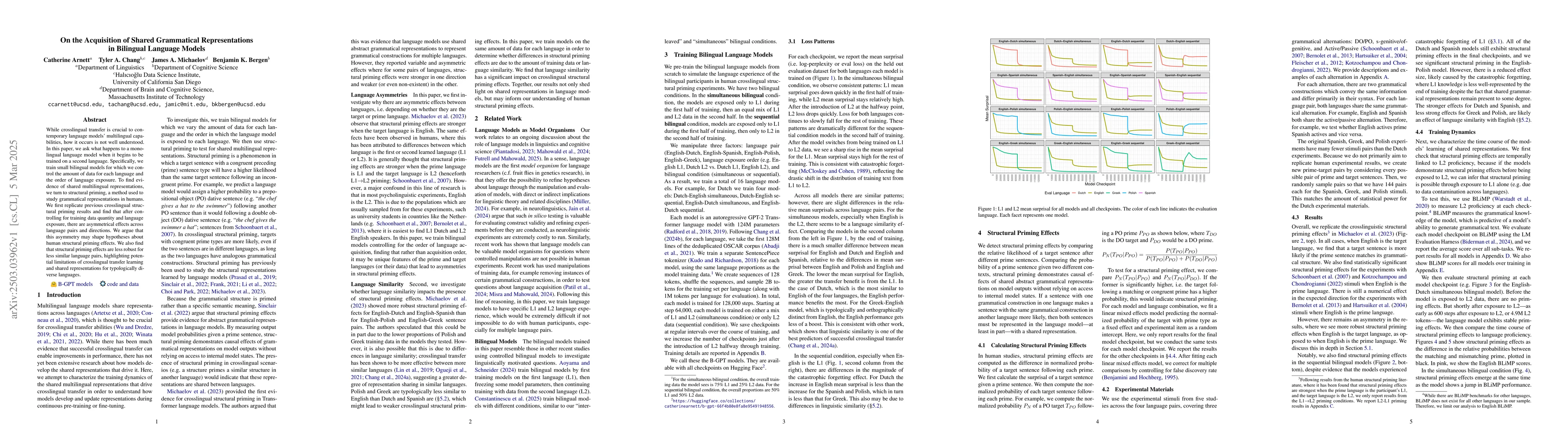 Thumbnail for On the Acquisition of Shared Grammatical Representations in Bilingual
  Language Models