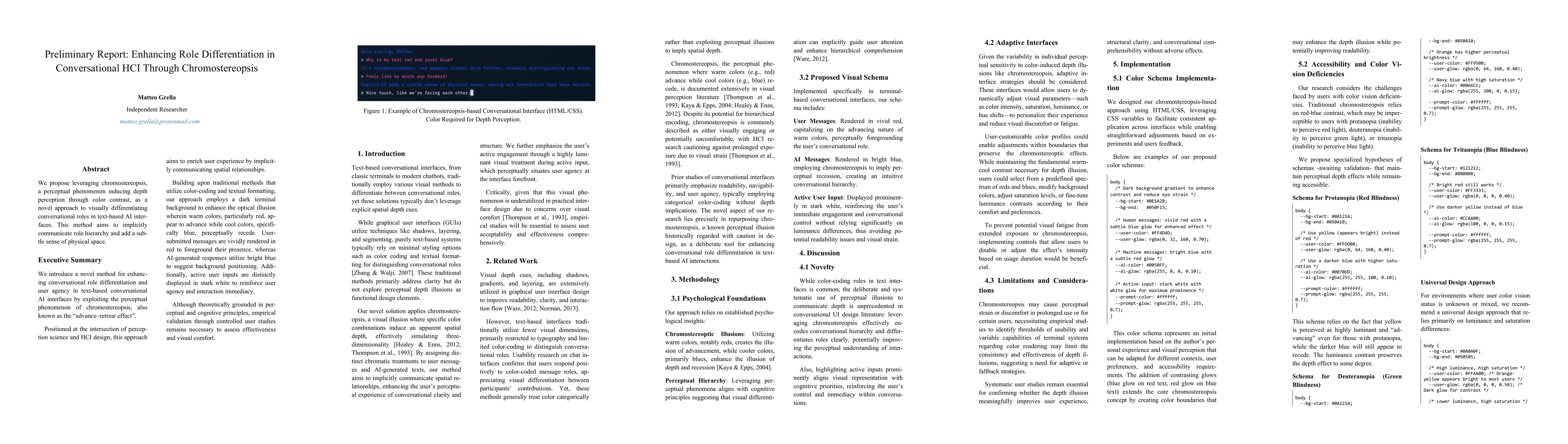 Thumbnail for Preliminary Report: Enhancing Role Differentiation in Conversational HCI
  Through Chromostereopsis