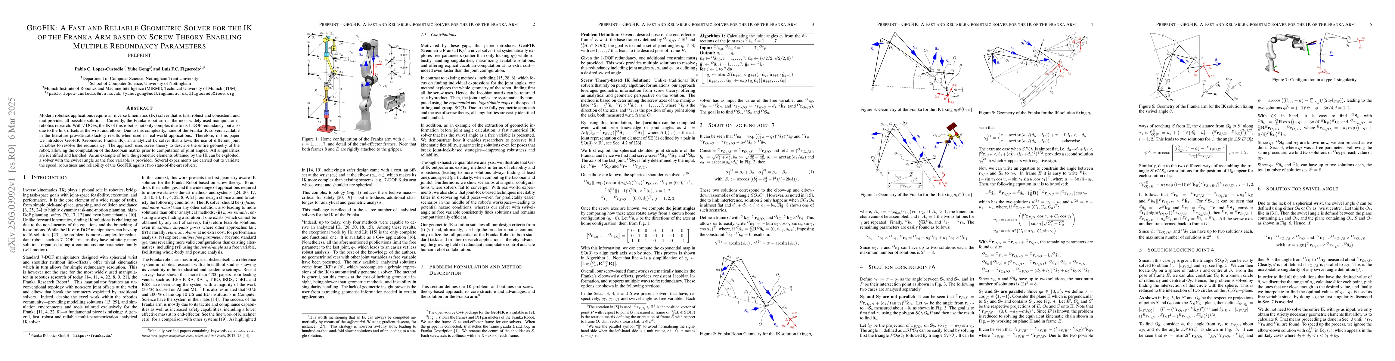 Thumbnail for GeoFIK: A Fast and Reliable Geometric Solver for the IK of the Franka
  Arm based on Screw Theory Enabling Multiple Redundancy Parameters