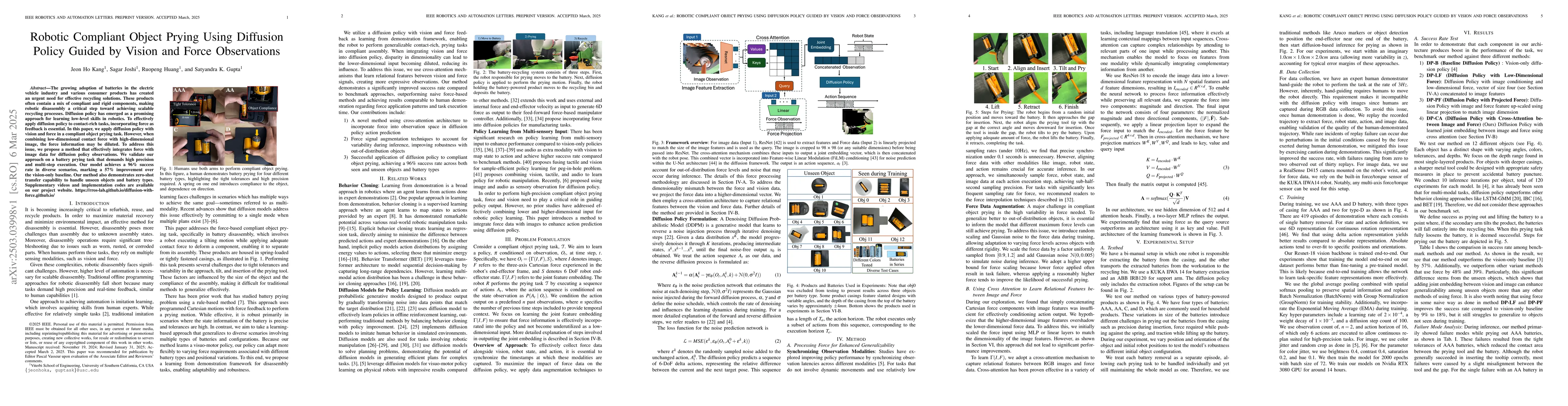Thumbnail for Robotic Compliant Object Prying Using Diffusion Policy Guided by Vision
  and Force Observations