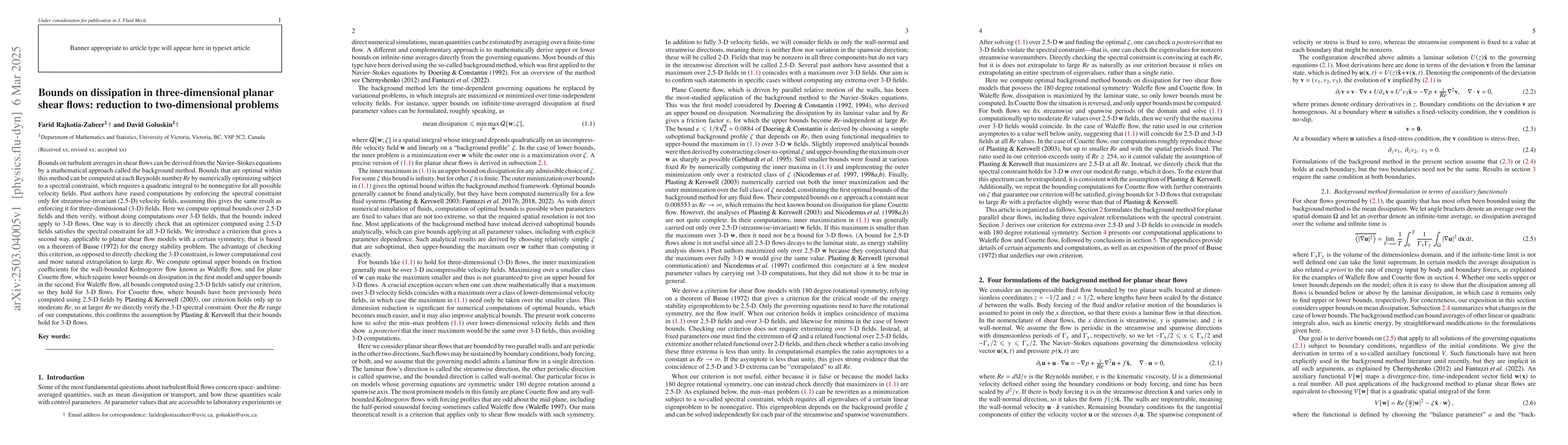 Thumbnail for Bounds on dissipation in three-dimensional planar shear flows: reduction
  to two-dimensional problems