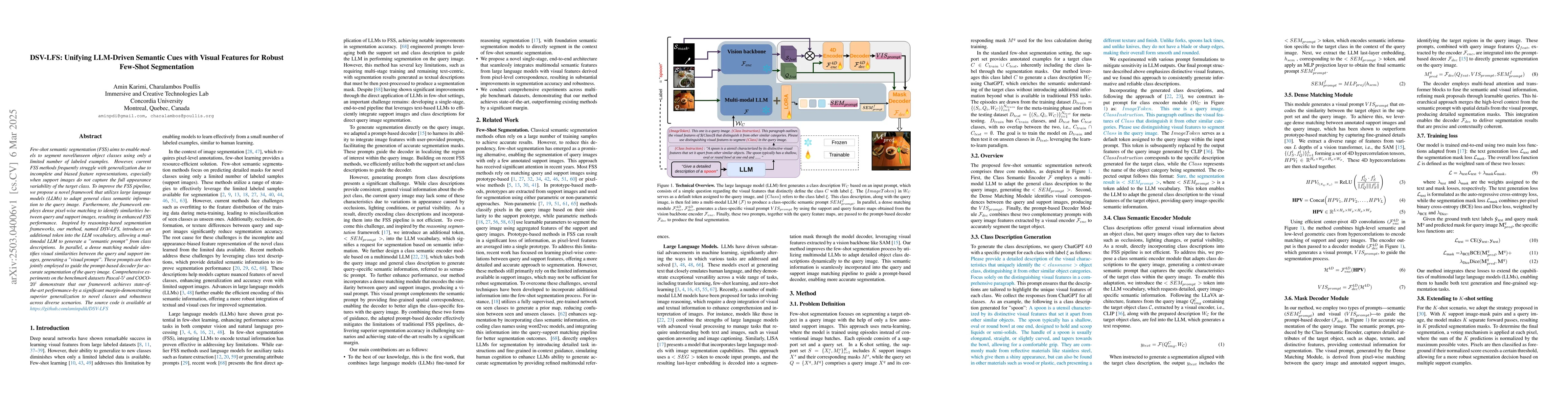 Thumbnail for DSV-LFS: Unifying LLM-Driven Semantic Cues with Visual Features for
  Robust Few-Shot Segmentation