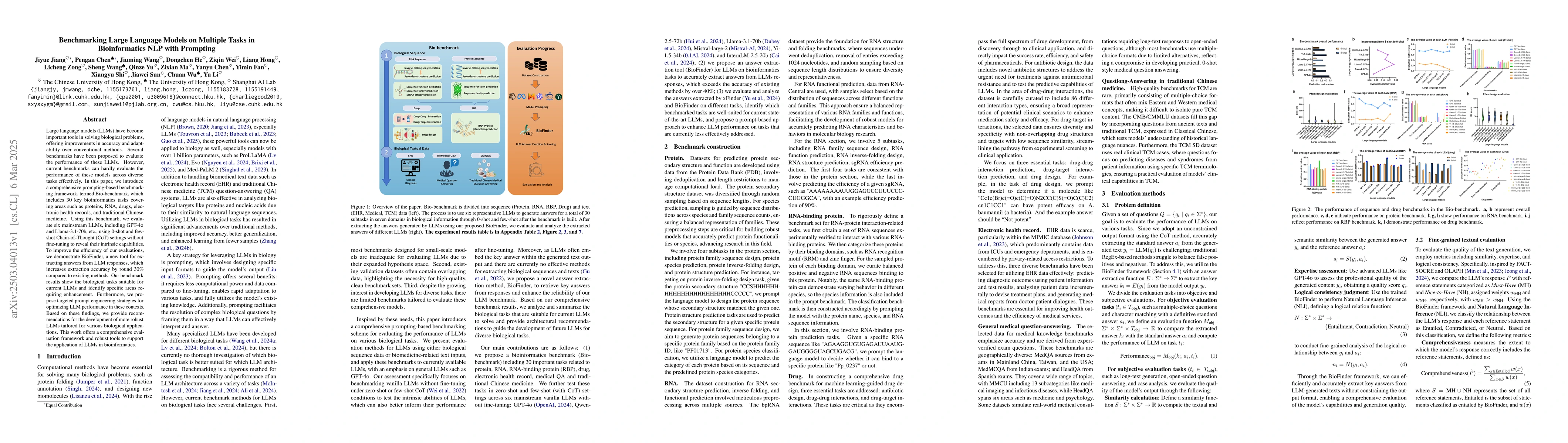 Thumbnail for Benchmarking Large Language Models on Multiple Tasks in Bioinformatics
  NLP with Prompting