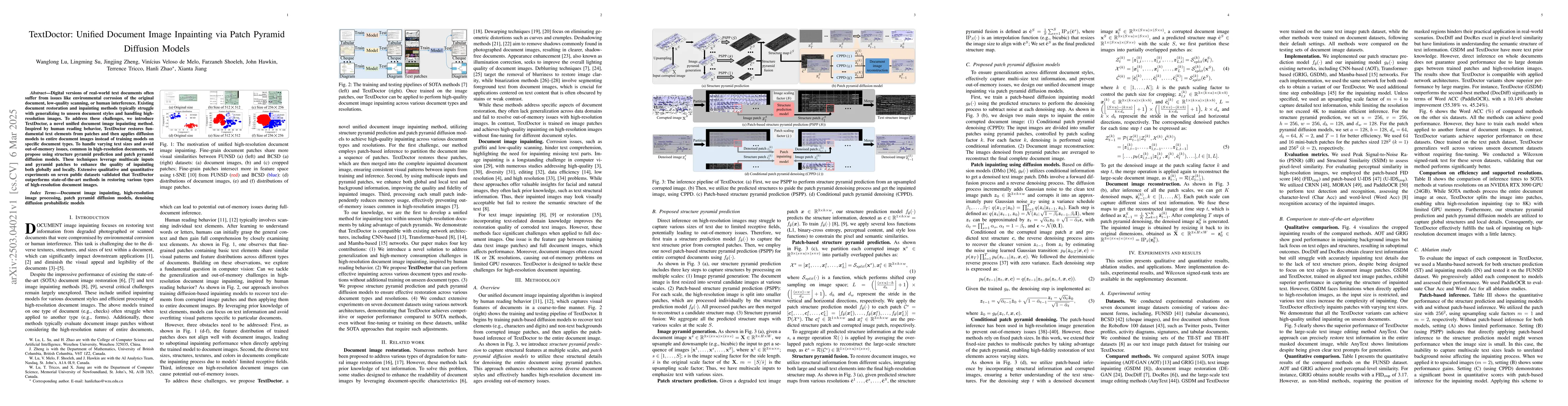 Thumbnail for TextDoctor: Unified Document Image Inpainting via Patch Pyramid
  Diffusion Models