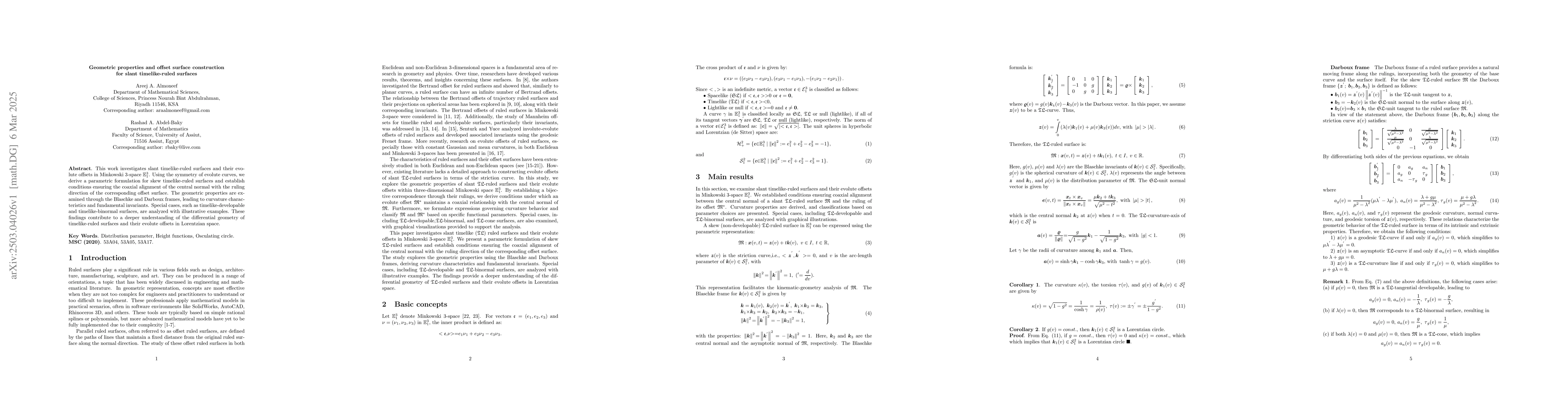 Thumbnail for Geometric properties and offset surface construction for slant
  timelike-ruled surfaces