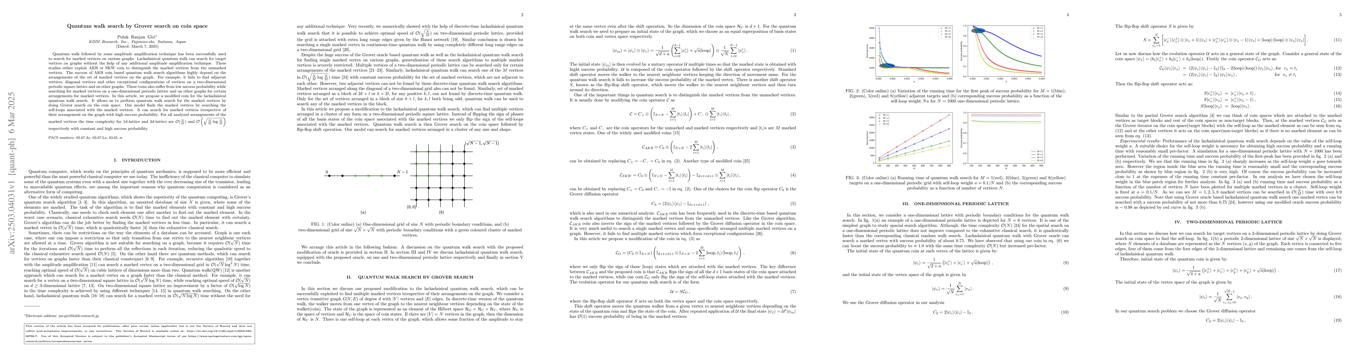 Thumbnail for Quantum walk search by Grover search on coin space