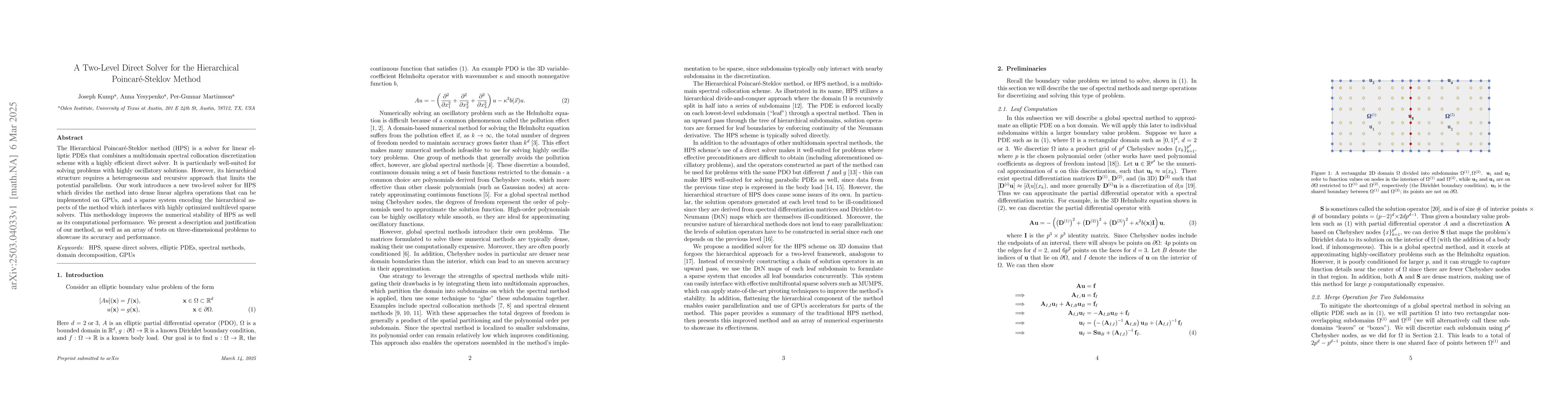 Thumbnail for A Two-Level Direct Solver for the Hierarchical Poincaré-Steklov Method