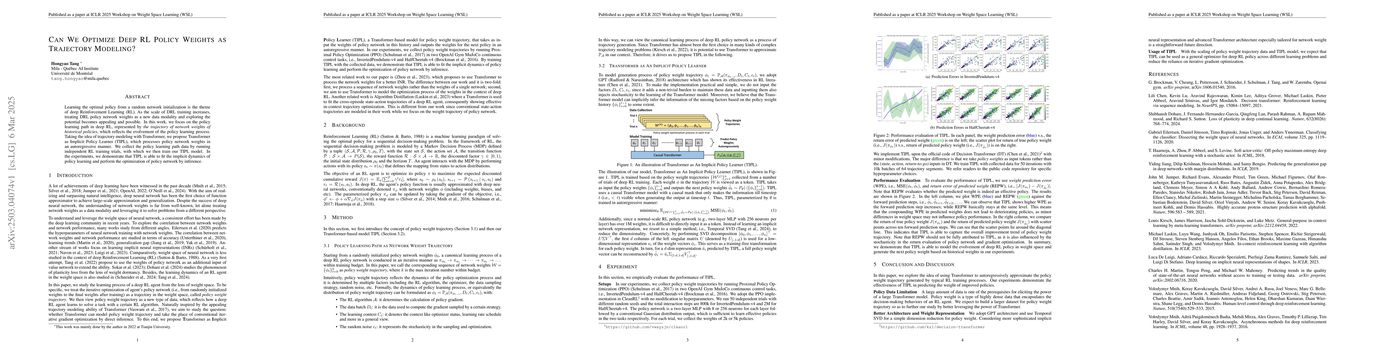 Thumbnail for Can We Optimize Deep RL Policy Weights as Trajectory Modeling?