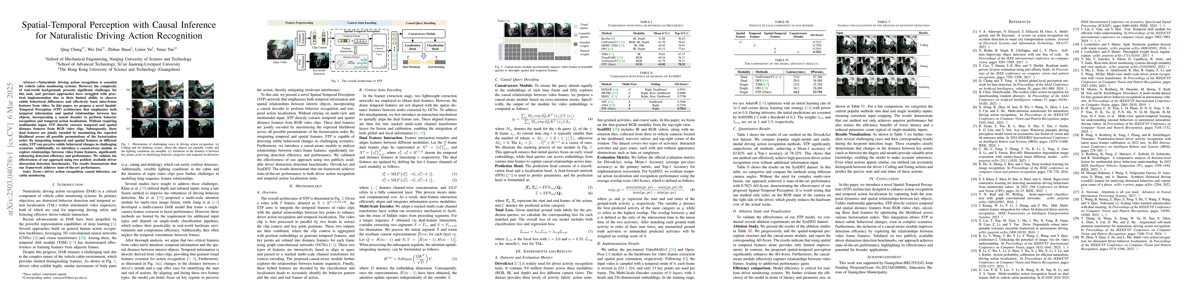 Thumbnail for Spatial-Temporal Perception with Causal Inference for Naturalistic
  Driving Action Recognition