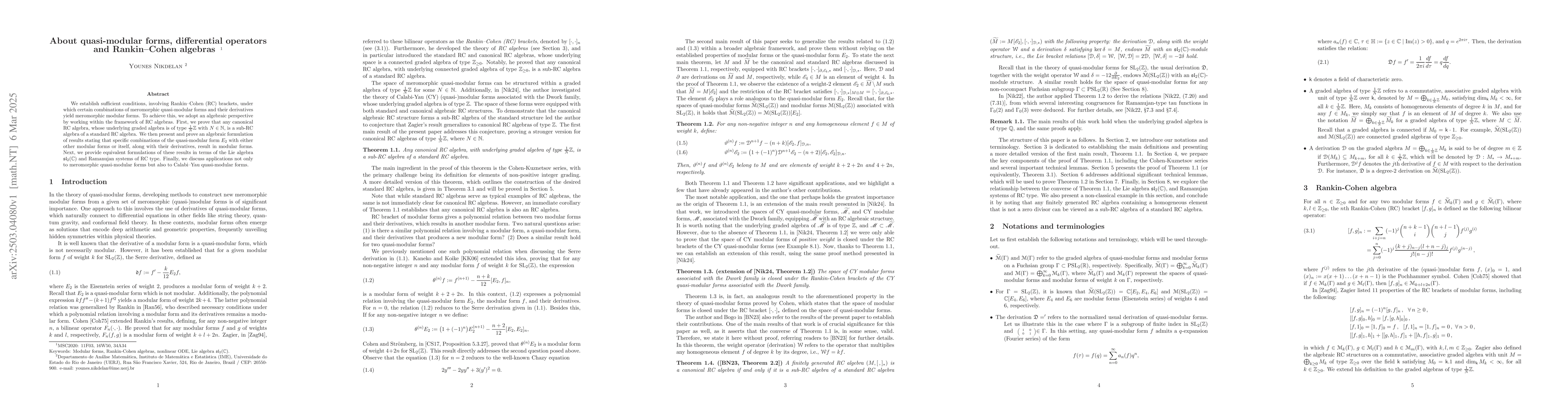 Thumbnail for About quasi-modular forms, differential operators and Rankin--Cohen
  algebras