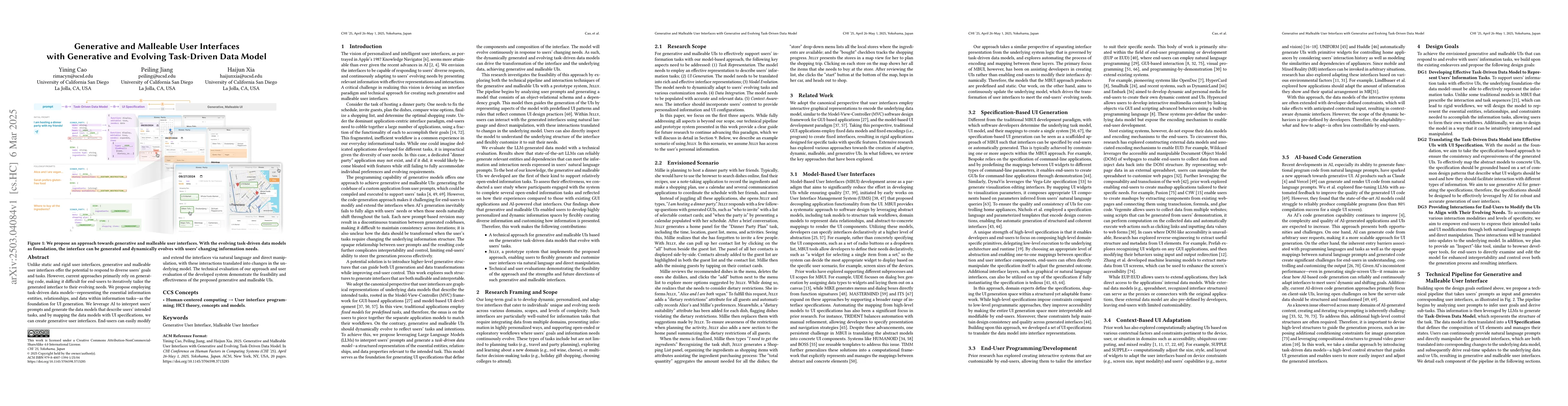 Thumbnail for Generative and Malleable User Interfaces with Generative and Evolving
  Task-Driven Data Model