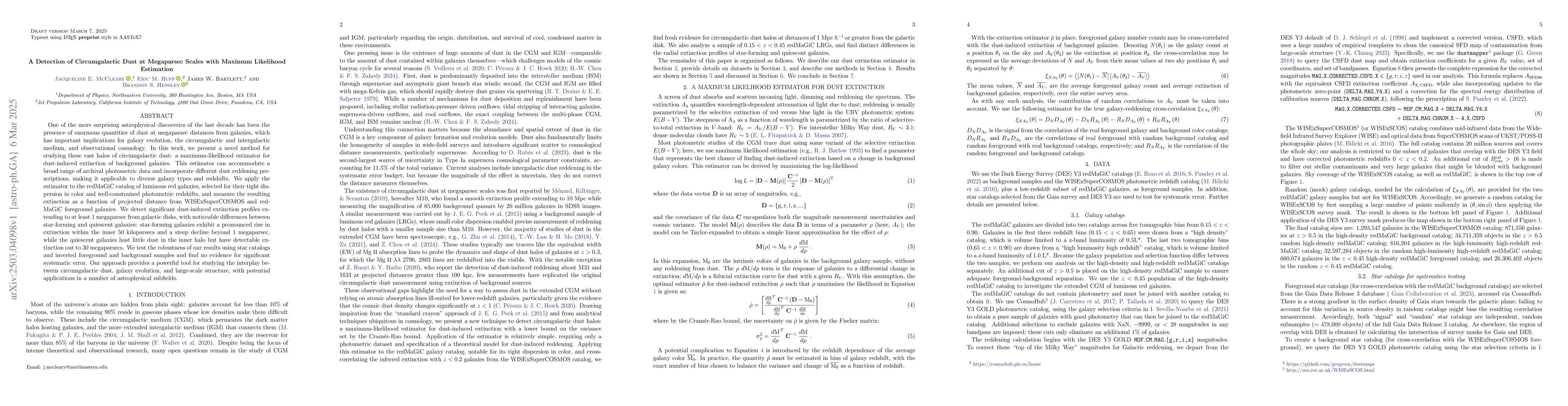 Thumbnail for A Detection of Circumgalactic Dust at Megaparsec Scales with Maximum
  Likelihood Estimation