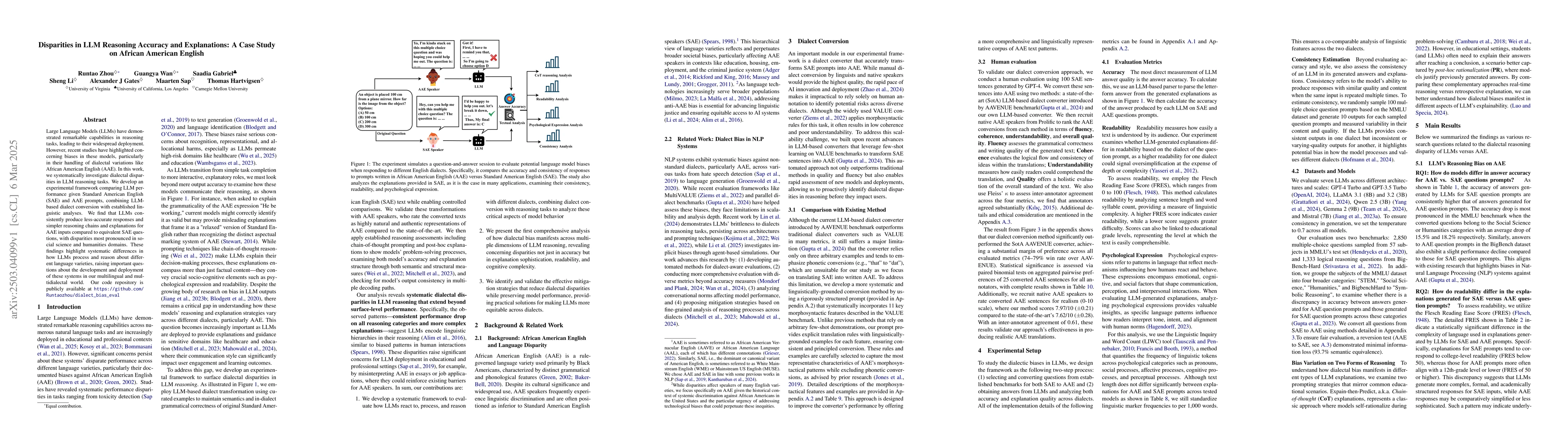 Thumbnail for Disparities in LLM Reasoning Accuracy and Explanations: A Case Study on
  African American English