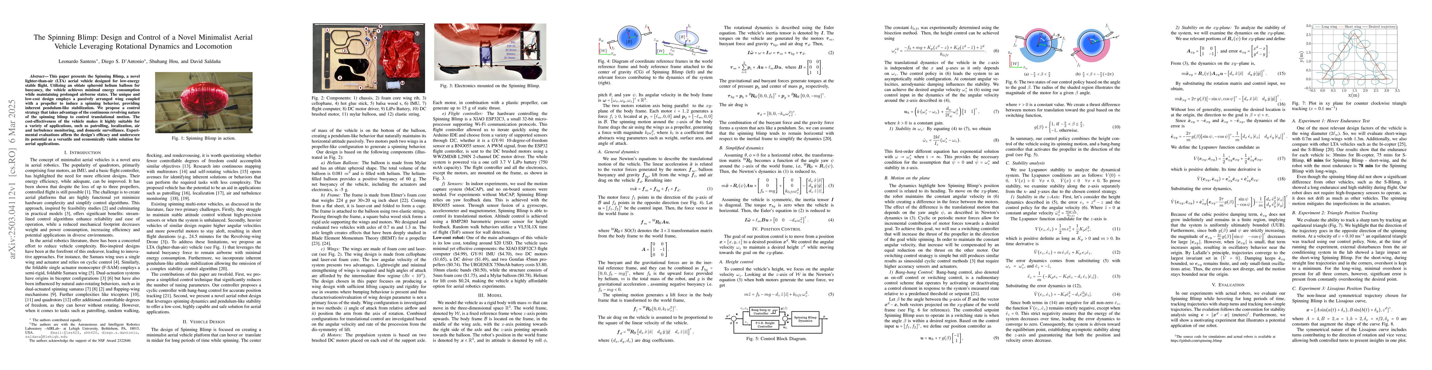 Thumbnail for The Spinning Blimp: Design and Control of a Novel Minimalist Aerial
  Vehicle Leveraging Rotational Dynamics and Locomotion