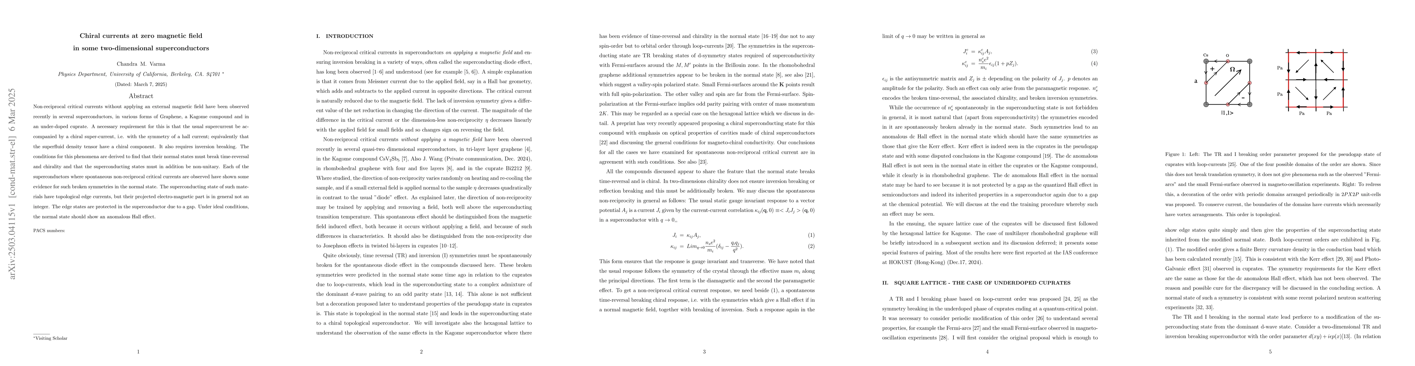 Thumbnail for Chiral currents at zero magnetic field in some two-dimensional
  superconductors