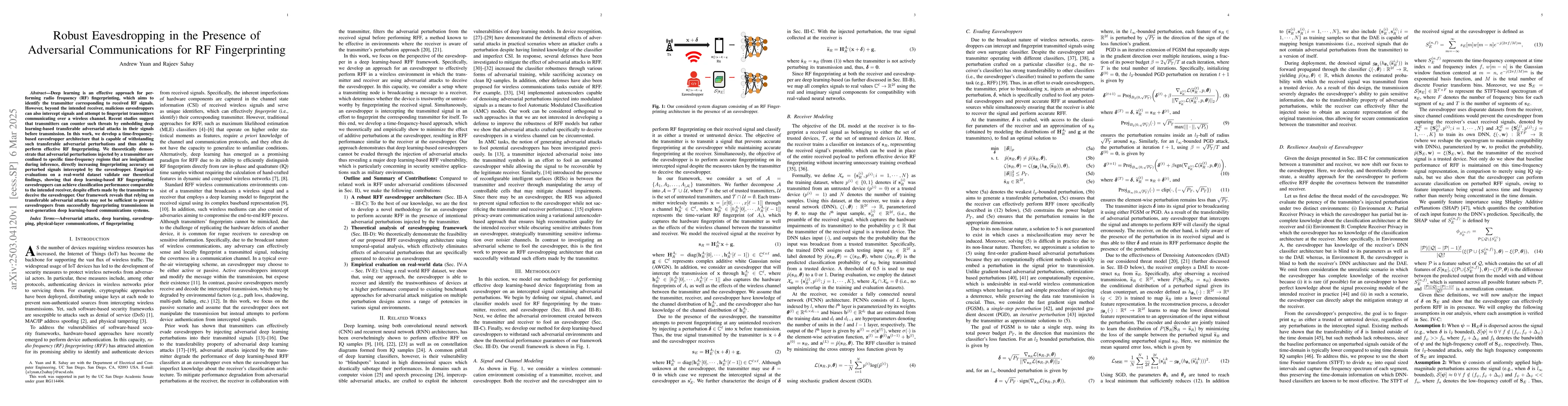 Thumbnail for Robust Eavesdropping in the Presence of Adversarial Communications for
  RF Fingerprinting