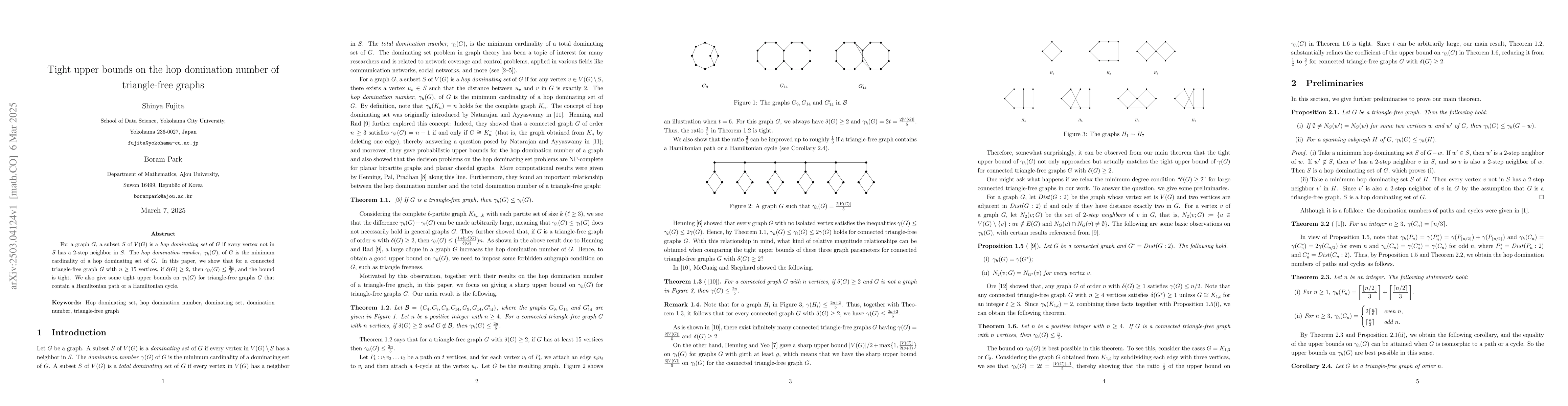 Thumbnail for Tight upper bounds on the hop domination number of triangle-free graphs