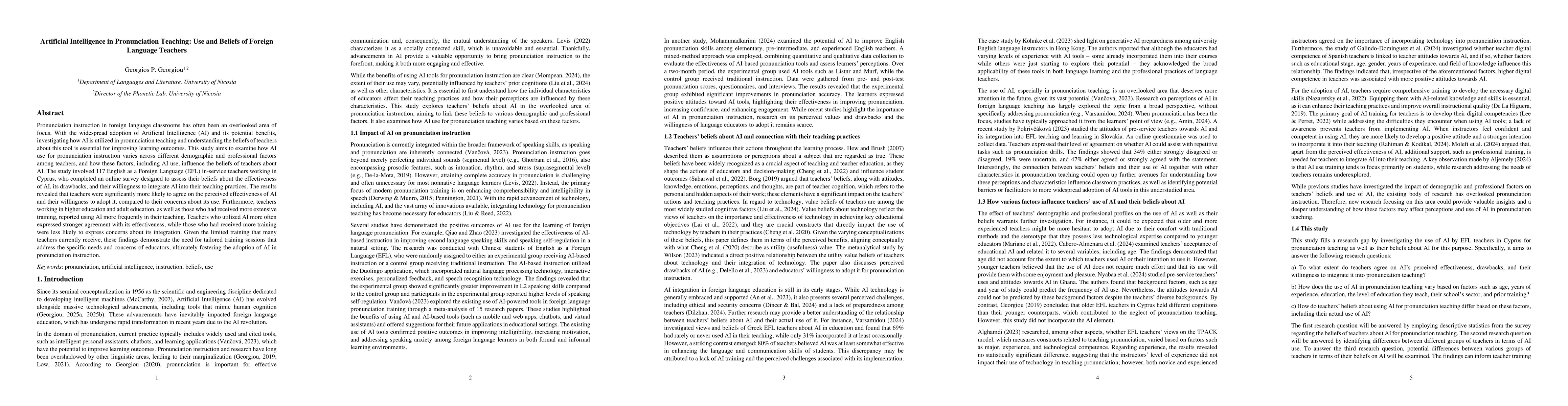 Thumbnail for Artificial Intelligence in Pronunciation Teaching: Use and Beliefs of
  Foreign Language Teachers