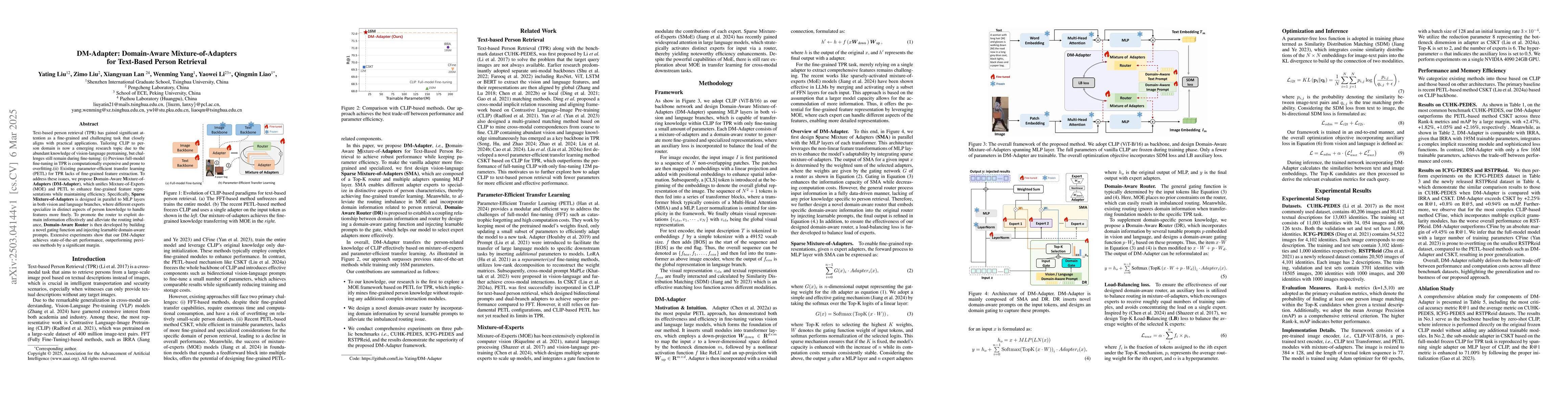 Thumbnail for DM-Adapter: Domain-Aware Mixture-of-Adapters for Text-Based Person
  Retrieval