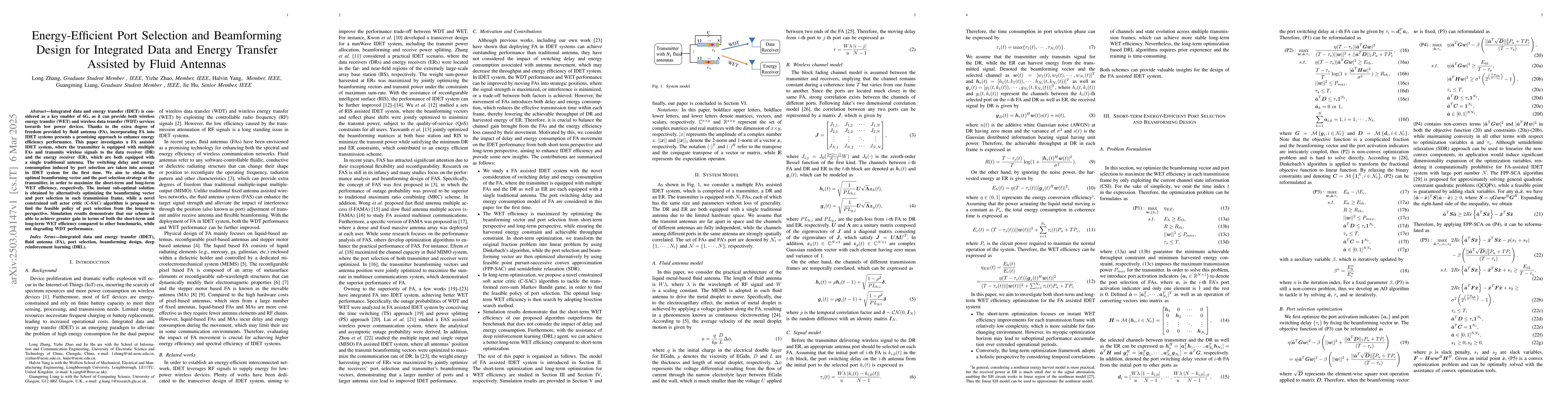 Thumbnail for Energy-Efficient Port Selection and Beamforming Design for Integrated
  Data and Energy Transfer Assisted by Fluid Antennas