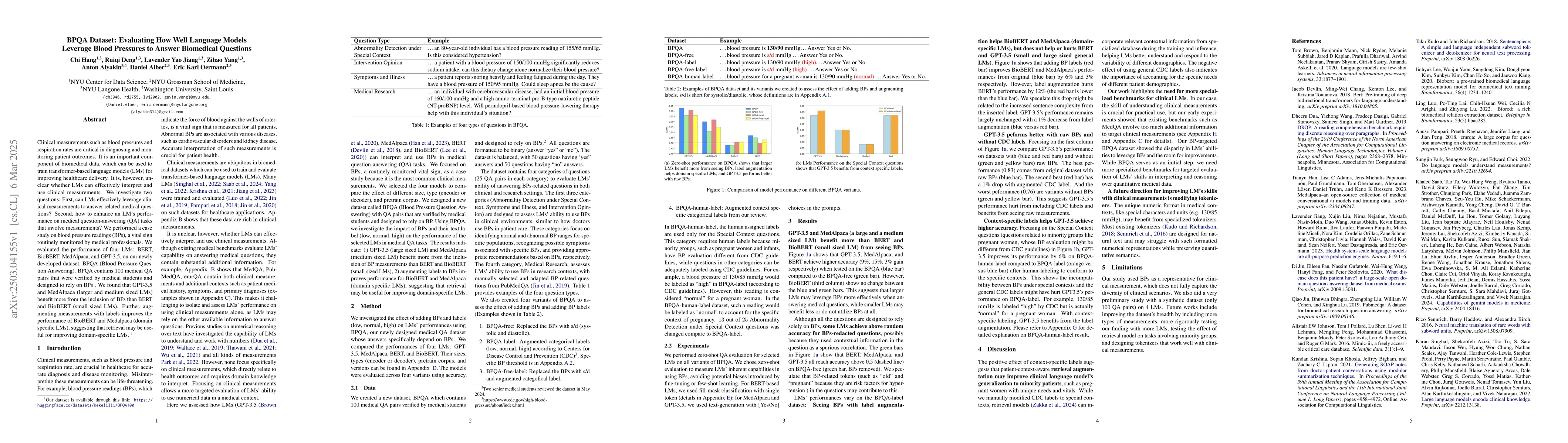 Thumbnail for BPQA Dataset: Evaluating How Well Language Models Leverage Blood
  Pressures to Answer Biomedical Questions