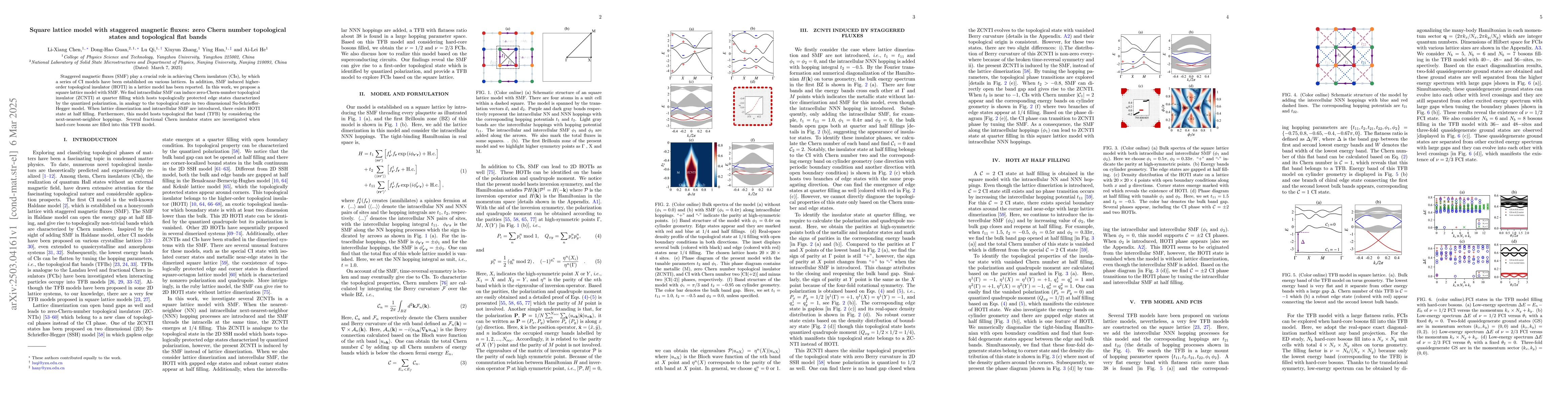 Thumbnail for Square lattice model with staggered magnetic fluxes: zero Chern number
  topological states and topological flat bands