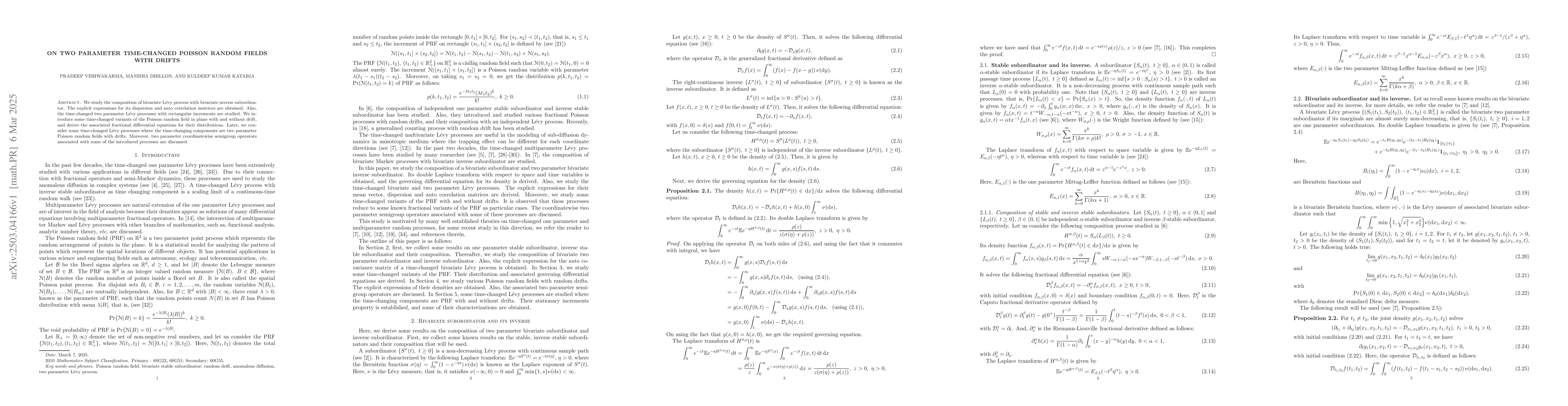 Thumbnail for On Two Parameter Time-Changed Poisson Random Fields with Drifts