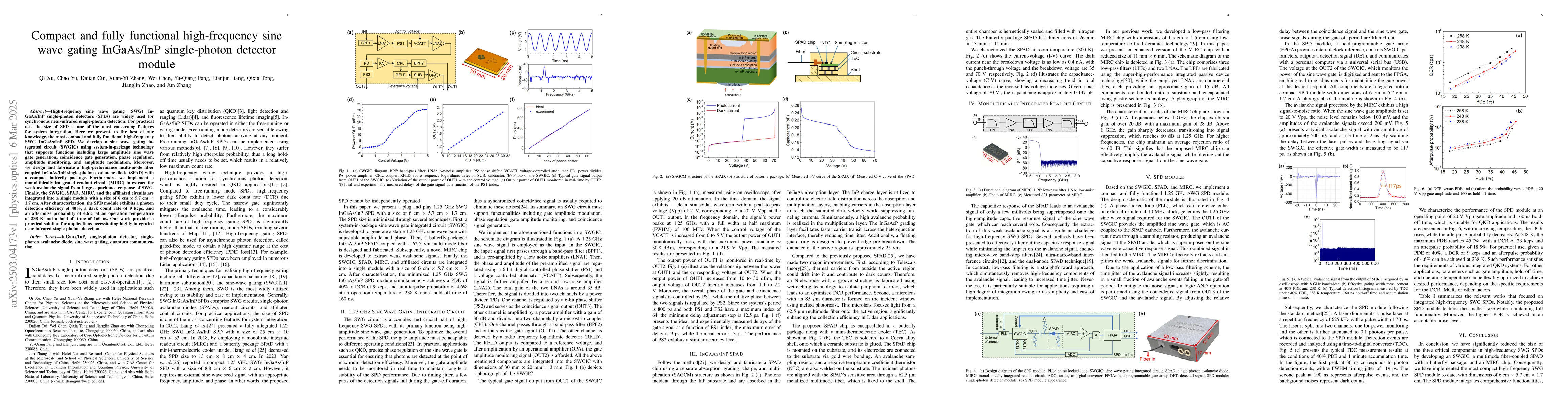 Thumbnail for Compact and fully functional high-frequency sine wave gating InGaAs/InP
  single-photon detector module