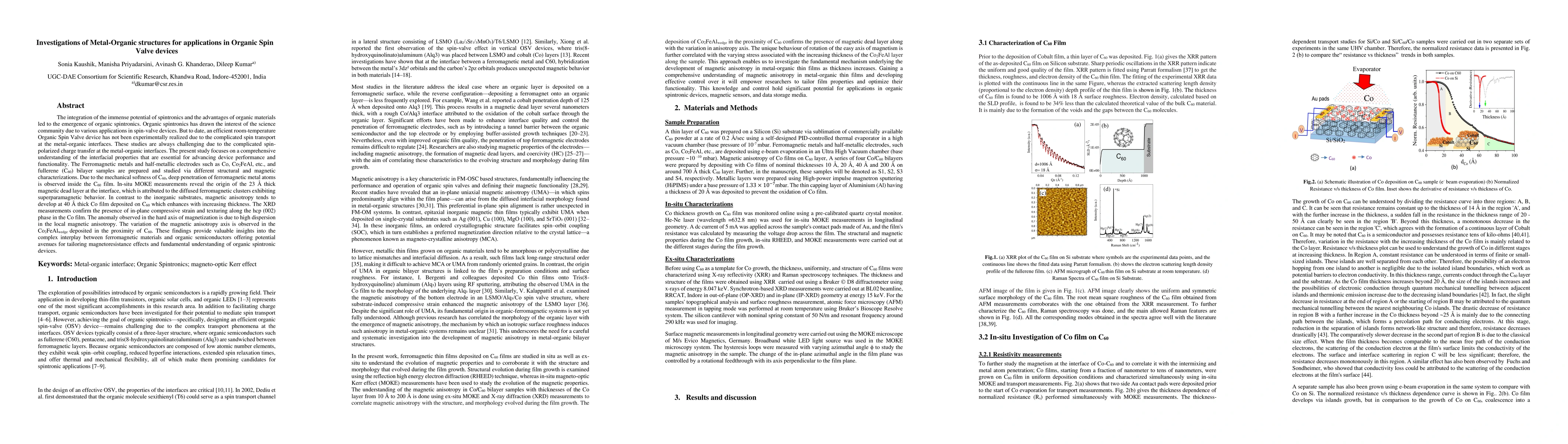 Thumbnail for Investigations of Metal-Organic structures for applications in Organic
  Spin Valve devices